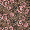 Light Pink Florals and Black Chinese Dragons on Brown Brocade Fabric - Rex Fabrics