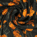 Burnt Orange Florals on Black Background Brocade Fabric - Rex Fabrics