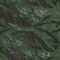 Metallic Green Abstract Leaves on Black Organza Brocade Fabric - Rex Fabrics