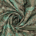 Aqua and Gold Abstract Floral Brocade Fabric - Rex Fabrics