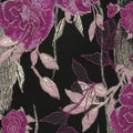 Soft Cranberry Purple with Gold Florals on Black Textured Brocade Fabric - Rex Fabrics