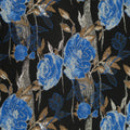 Flashy Sapphire Blue with Gold Lurex Florals on Black Textured Brocade Fabric - Rex Fabrics