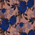 Constellation Blue with Gold Lurex Florals on Beige Textured Brocade Fabric - Rex Fabrics