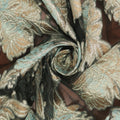 Aqua and Gold Florals on Black Organza Brocade Fabric - Rex Fabrics