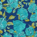Aqua and Mustard Florals on Blue Background Brocade Fabric - Rex Fabrics
