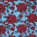 Baby Blue Background and Red Roses Floral Brocade Fabric - Rex Fabrics