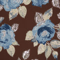 Light Blue and Gold Florals on a Brown Background Floral Brocade Fabric - Rex Fabrics