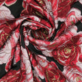 Red Light Pink and Gold Florals on Black Organza Brocade Fabric - Rex Fabrics