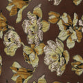 Mustard Yellow and Gold Florals on Black Organza Brocade Fabric - Rex Fabrics