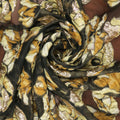 Mustard Yellow and Gold Florals on Black Organza Brocade Fabric - Rex Fabrics