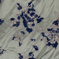 Silver and Indigo Florals Brocade Fabric - Rex Fabrics