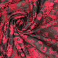 Onyx Black with Red Floral Organza Sheer Brocade Fabric - Rex Fabrics