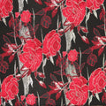 Red and Gold Florals on a Black Background Brocade Fabric - Rex Fabrics
