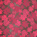 Wine and Red Sketch Florals on Black Organza Brocade Fabric - Rex Fabrics