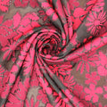 Wine and Red Sketch Florals on Black Organza Brocade Fabric - Rex Fabrics