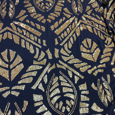 Gold Sequins in a Black Background Modern on Georgette Ground Fabric - Rex Fabrics