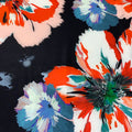 Red and Teal Flowers in a Black Background Floral Neoprene Printed Fabric - Rex Fabrics