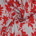 White and Red Double Sided Floral On Blue Printed Polyester Mikado Fabric - Rex Fabrics