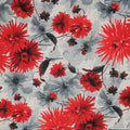 Red and Grey Floral Printed Linen Fabric - Rex Fabrics