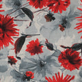 Red and Grey Floral Printed Linen Fabric - Rex Fabrics