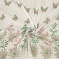 White with Light Green and Coral Floral and Butterflies Embroidered Cotton Lace - Rex Fabrics