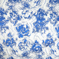 White Silver and Electric Blue with Lurex Thread Abstract Textured Brocade Fabric - Rex Fabrics