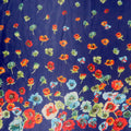 Navy Background with Pink and Orange Florals Printed Silk Gazar Satin Organza Fabric - Rex Fabrics