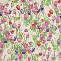 Green Purple and Lilac Tulips Floral Off White Background Linen Fabric - Rex Fabrics
