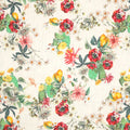 Red and Green Florals with Yellow Lemons on Off White Background Linen Fabric - Rex Fabrics