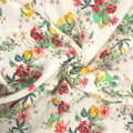 Red and Green Florals with Yellow Lemons on Off White Background Linen Fabric - Rex Fabrics