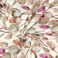 Green and Light Pink Florals on Off White Background Linen Fabric - Rex Fabrics