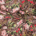 Pink Animal Print with Green and Red Florals Printed Silk Charmeuse Fabric - Rex Fabrics