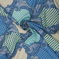 Medium Blue with Aqua Polka Dots and Arabesque Jacquard Printed Silk Charmeuse Fabric - Rex Fabrics