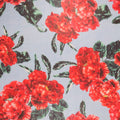 Red and Green Florals on Sky Blue Background Printed Silk Chiffon Fabric - Rex Fabrics