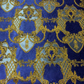 Royal Blue and Gold Damask Textured Brocade Fabric - Rex Fabrics