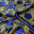 Royal Blue and Gold Damask Textured Brocade Fabric - Rex Fabrics