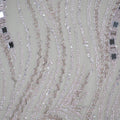 Light Pink Beaded with Rhinestones and Mirrors Abstract Embroidered Tulle Fabric - Rex Fabrics