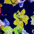 Yellow Purple Blue and Orange Painting Mosaic Florals on Navy Background Silk Gazar Fabric - Rex Fabrics