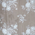 White and Silver Metallic Florals Mosaic Hand PaintedStamp on Sheer Silk Organza Fabric - Rex Fabrics