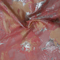 Coral and Metallic Silver Florals Reversible Textured Brocade Fabric - Rex Fabrics