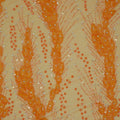 Pale Orange Modern Floral Bugle Beads and Rhinestones Embroidered Tulle Fabric - Rex Fabrics