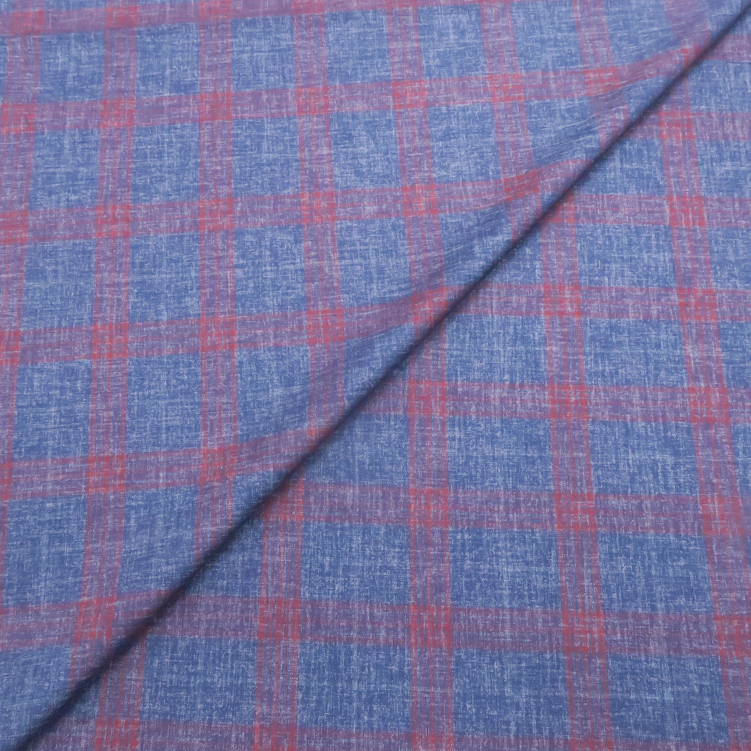 Denim Blue and Red Plaid Windowpane Wool & Silk Dorsilk Dormeuil Fabric Rex Fabrics
