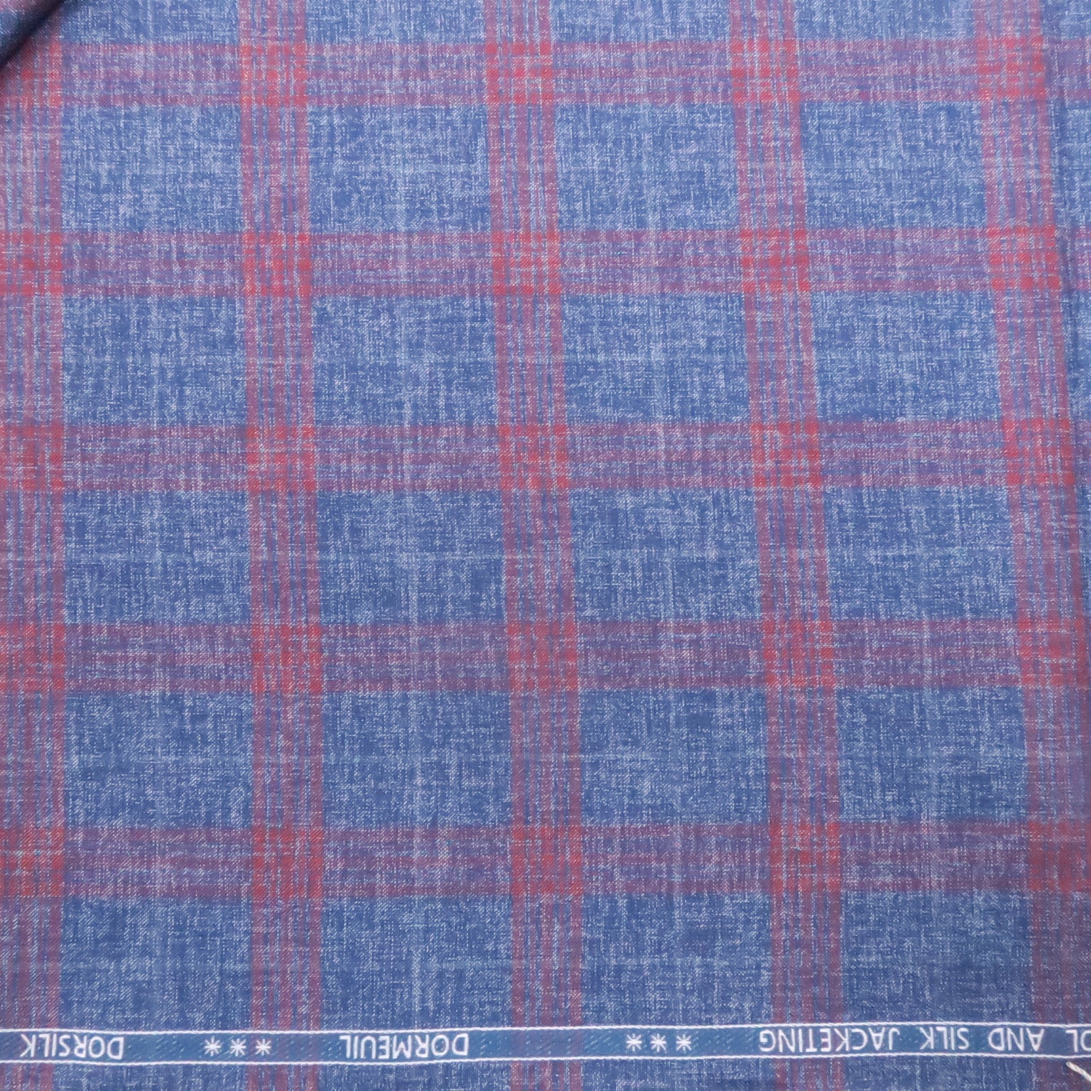 Denim Blue and Red Plaid Windowpane Wool & Silk Dorsilk Dormeuil Fabric Rex Fabrics