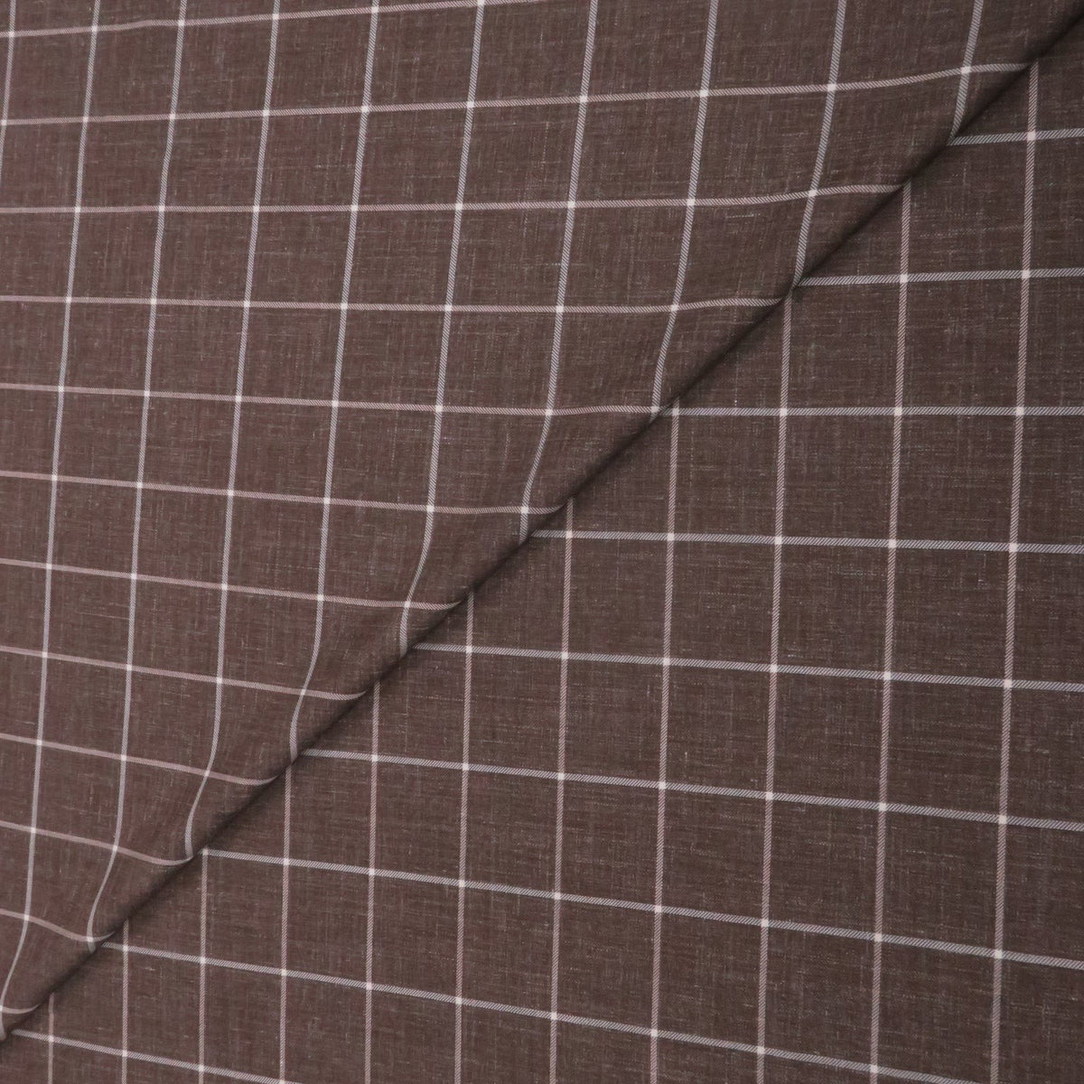 Brown with Ivory Windowpane Wool and Linen Calypso Dormeuil Fabric ...