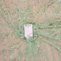 Light Green Bugle Beads Sequins and Feathers Abstract Embroidered Tulle Fabric - Rex Fabrics