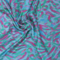 Fuchsia Green and Aqua Abstract Printed Silk Charmeuse Fabric - Rex Fabrics