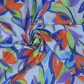 Purple Orange Green Florals on Silver Painted Like Floral Printed Silk Charmeuse Fabric - Rex Fabrics