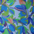 Green and Blue Florals on Ivory Painted Like Floral Printed Silk Charmeuse Fabric - Rex Fabrics