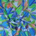 Green and Blue Florals on Ivory Painted Like Floral Printed Silk Charmeuse Fabric - Rex Fabrics