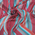 Aqua Burgundy and Orange Waves Printed Silk Charmeuse Fabric - Rex Fabrics